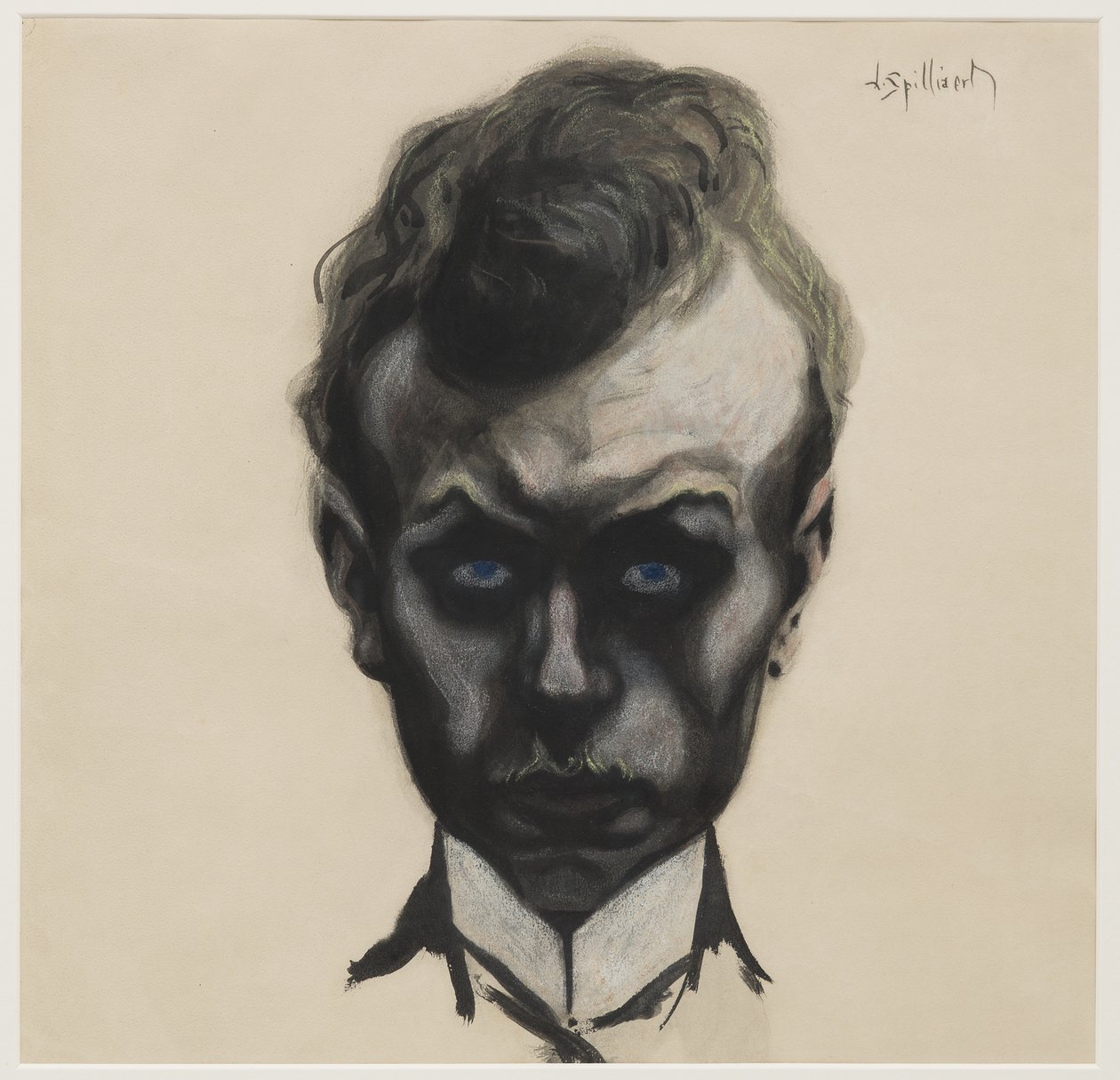 Auto-retrato, c.1903 (pincel & tinta preta e pastel sobre papel tecido de creme) de Leon Spilliaert