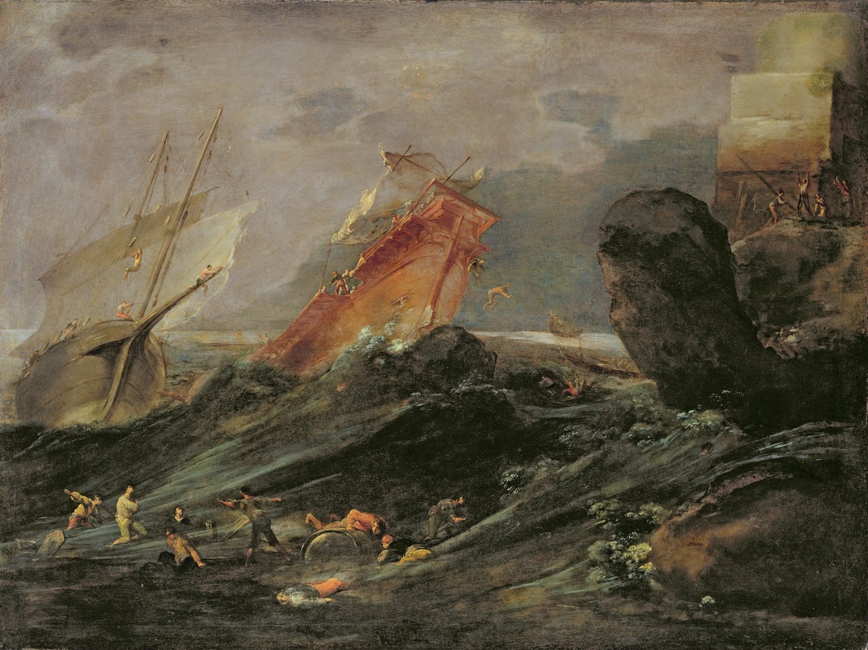 Naufrágio em uma costa rochosa, c.1645-50 de Leonard Bramer