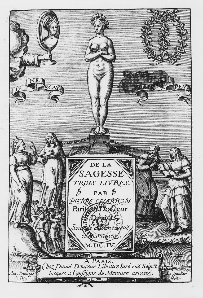 Frontispício de &39;De la Sagesse&39;, de Pierre Charron, 1604 de Leonard Gaultier