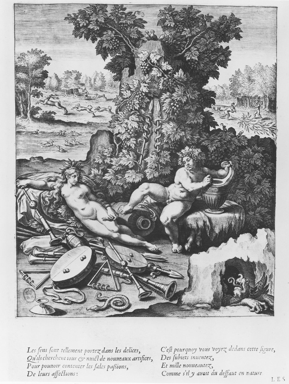 "As Ilhas", prato de "As Imagens ou Tableaux de Platte Pintura dos Dois Filósofos Sofistas Gregos", de Blaise de Vigenère, 1615 de Leonard Gaultier
