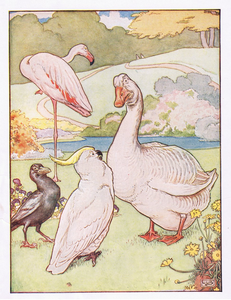 E o ganso não a entendeu, ilustração da "Festa do Johnny Crow", c.1930 de Leonard Leslie Brooke