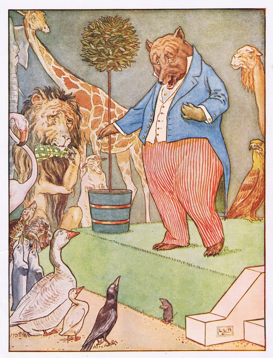 E o urso cantou um ar sentimental, ilustração de &39;Johnny Crow&39;s Party&39;, c.1930 de Leonard Leslie Brooke