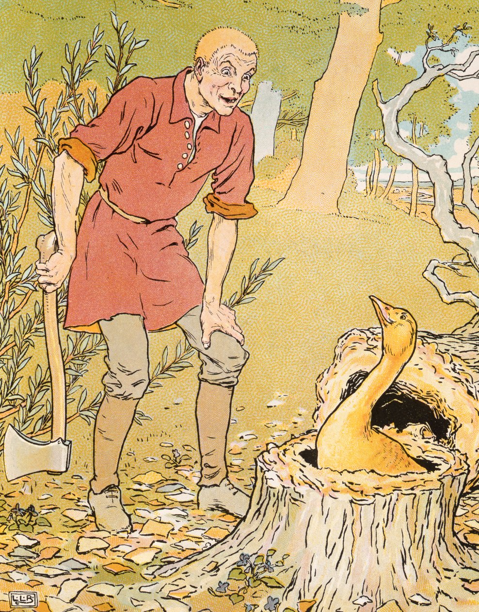 Dunderhead encontrou o ganso de ouro, ilustração de "O ganso de ouro" de Leonard Leslie Brooke