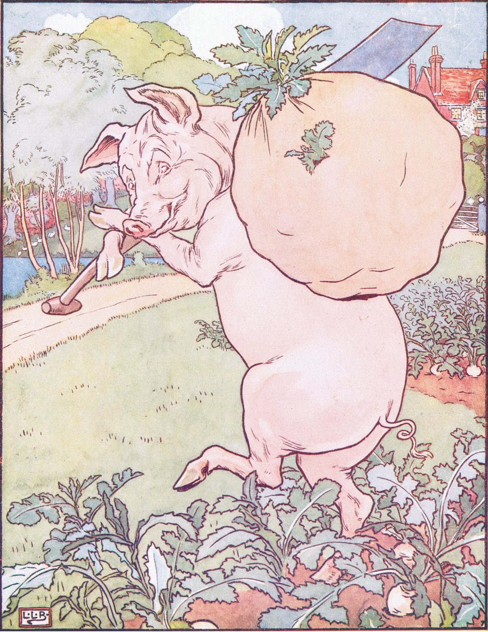 O porquinho levantou às cinco e pegou os nabos de Leonard Leslie Brooke