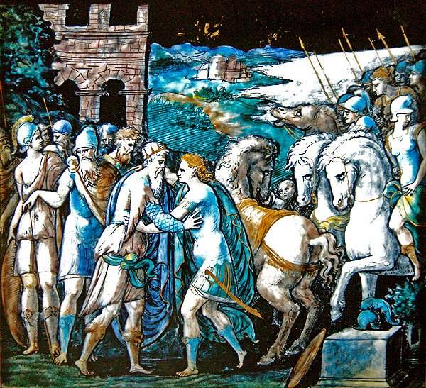 O Encontro de Teseu e Ártemis, rainha das Amazonas, 1563 (esmalte pintado) de Leonard Limosin
