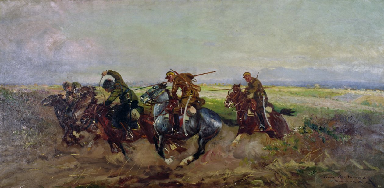 Lanceiros poloneses atacando russos, 1920 de Leonard Winterowski