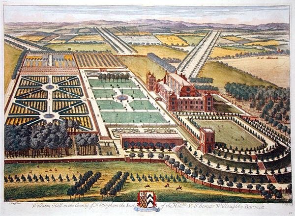 Wollaton Hall no condado de Nottingham gravada por Johannes Kip (c.1652-1722) (gravura) de Leonard (after) Knyff
