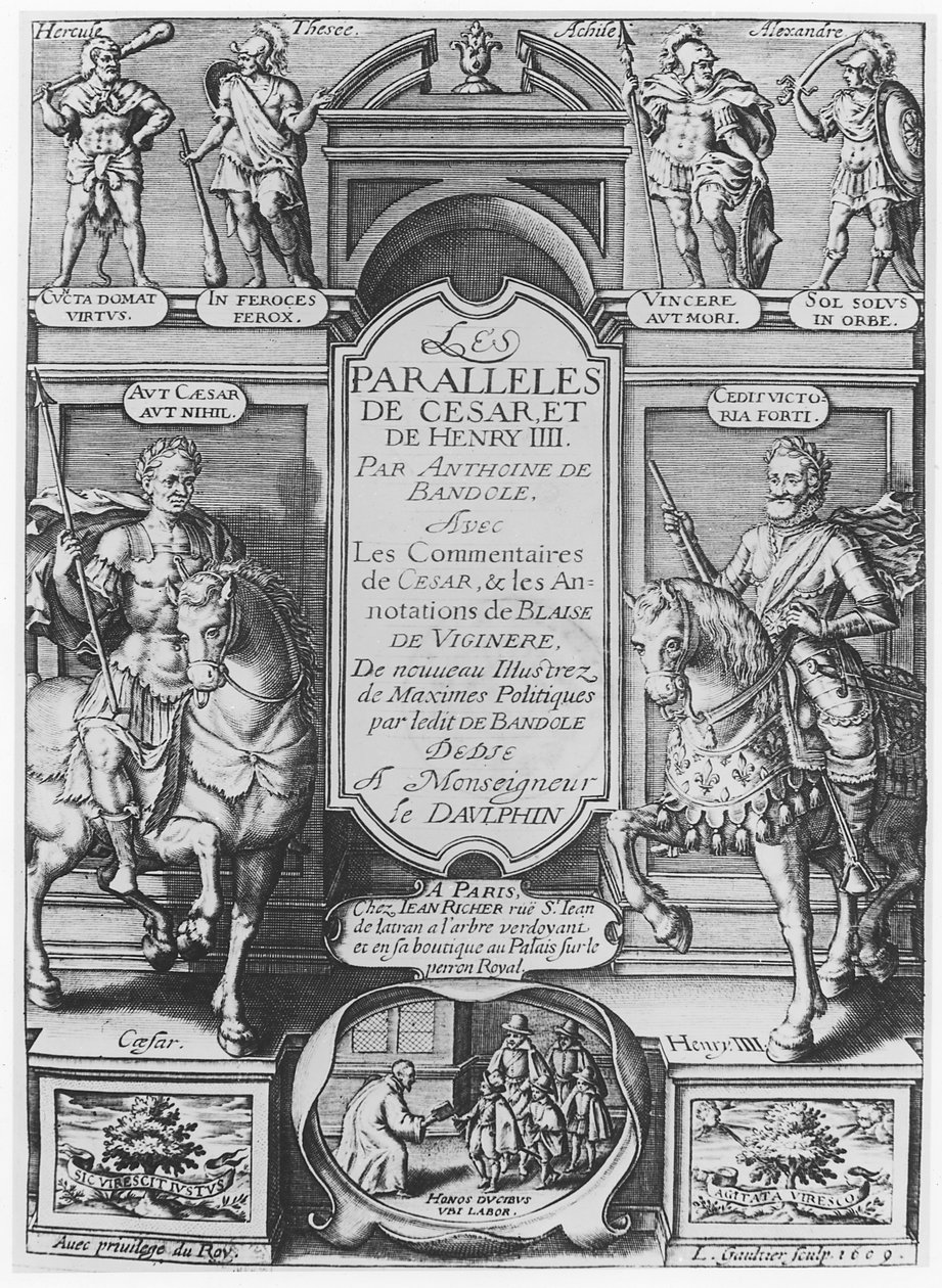 Frontispício ou Paralleles de César e de Henrique IV de Anthonie de Bandole, 1609 de Leonard Gaultier