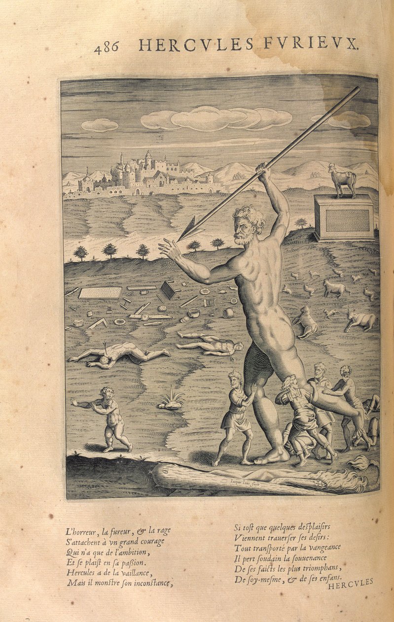 Hércules enfurecido, de "Les Imagens ou Tableaux de Platte Pintura dos dois filósofos sofistas gregos", por Blaise de Vigenere (1523-96) Paris, 1615 de Leonard Gaultier