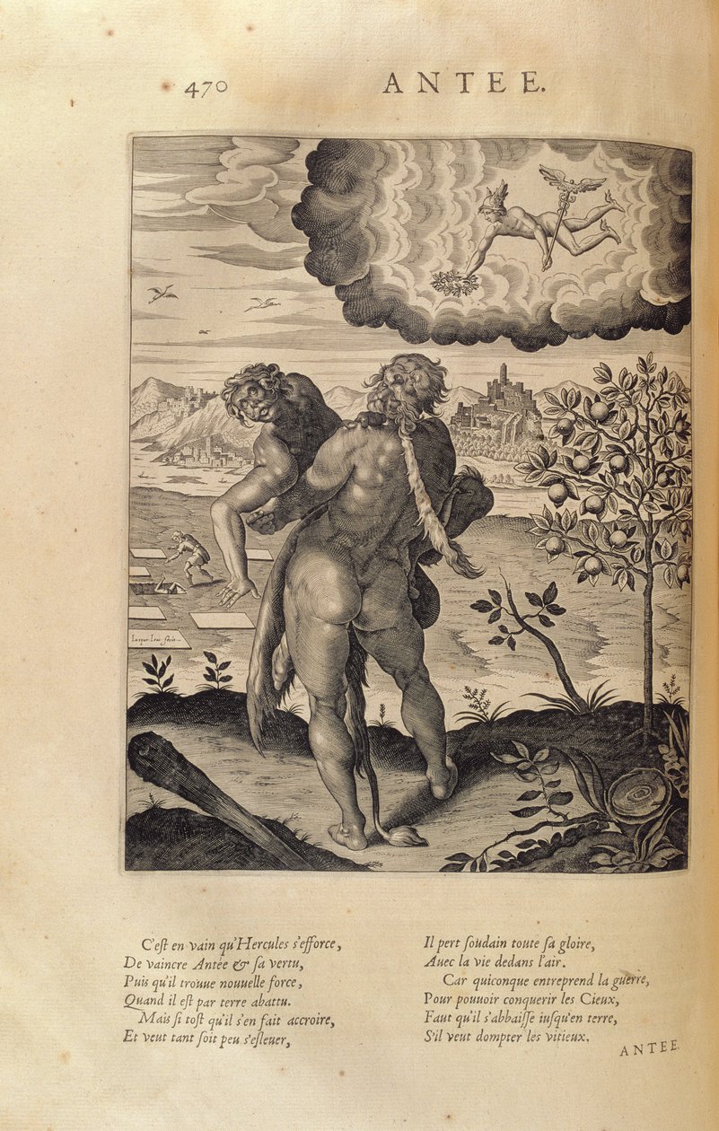 Hércules matando Anteu, de "As Imagens ou Tableaux de Platte Pintura dos Dois Filósofos Sofistas Gregos", de Blaise de Vigenere (1523-96) Paris, 1615 de Leonard Gaultier
