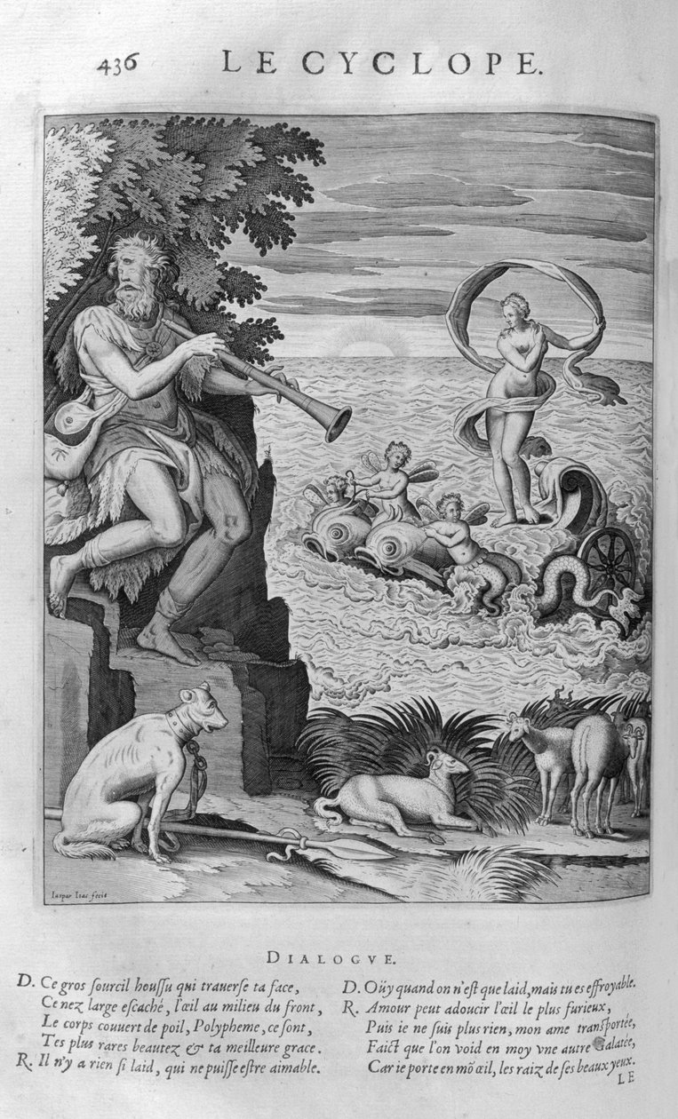 Polifemo, o filho gigante de Poseidon e Thoosa na mitologia grega, um dos ciclopes descritos na Odisséia. de Leonard Gaultier