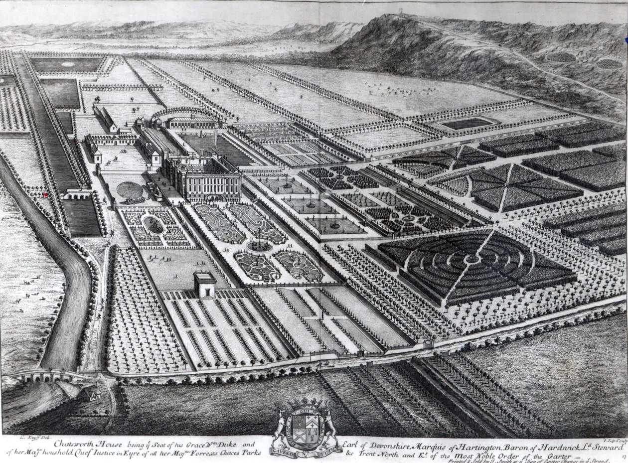 Casa de Chatsworth, gravada por Johannes Kip de Leonard Knyff