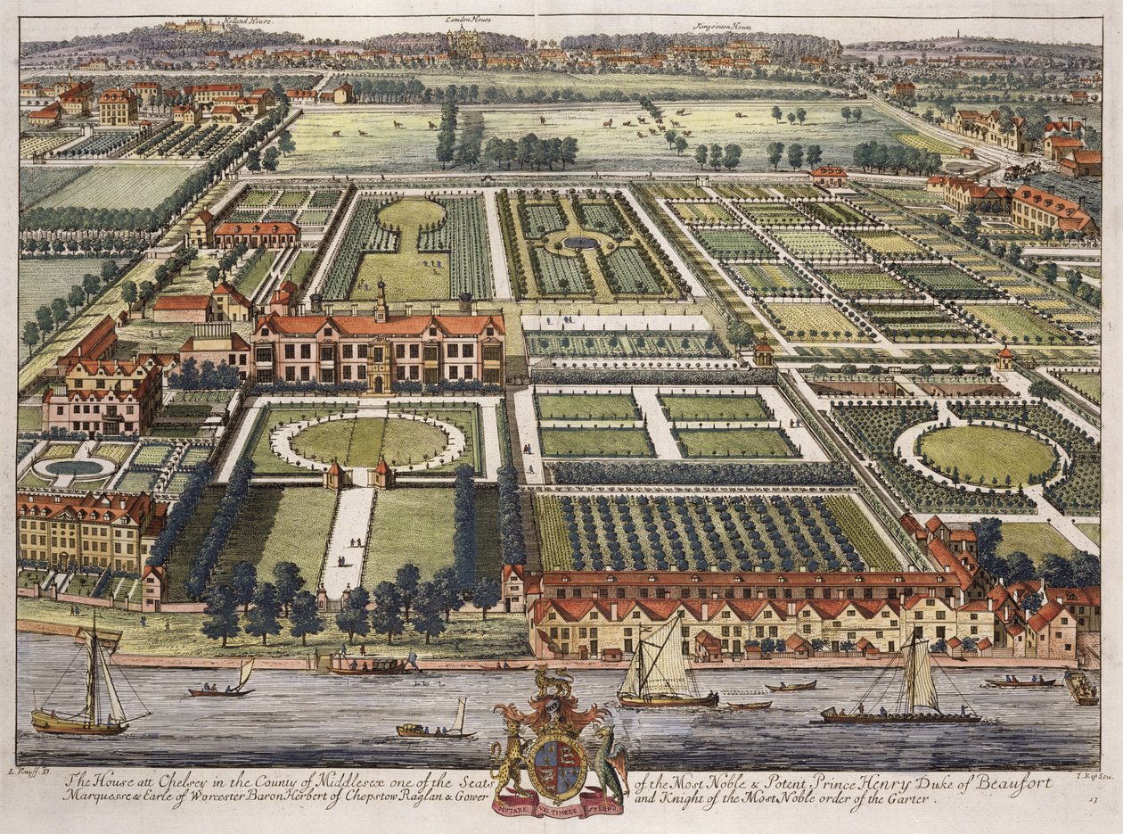 A casa em Chelsea no condado de Middlesex gravada por Johannes Kip (c.1652-1722) de Leonard Knyff