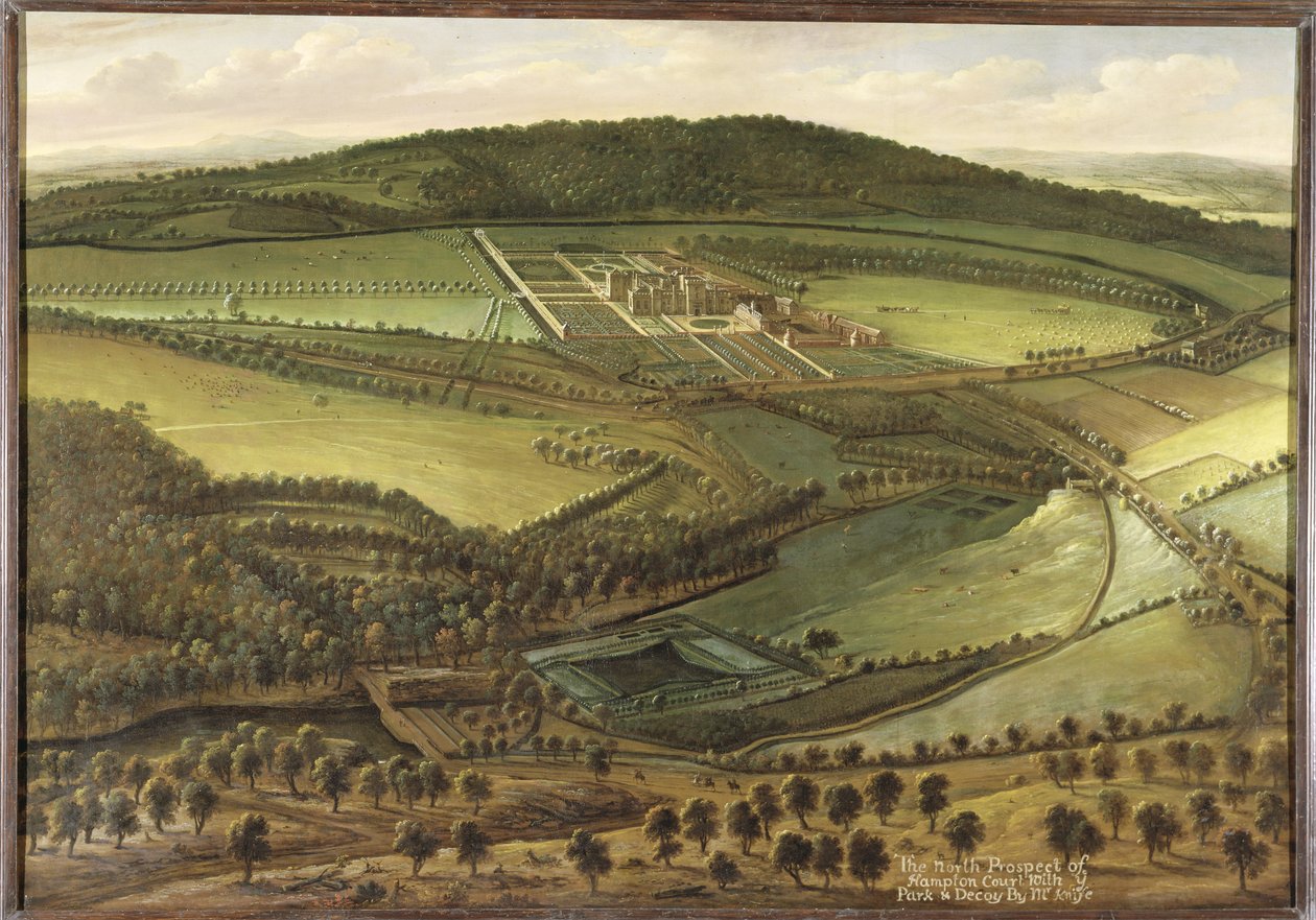 A perspectiva norte de Hampton Court, c.1699 de Leonard Knyff