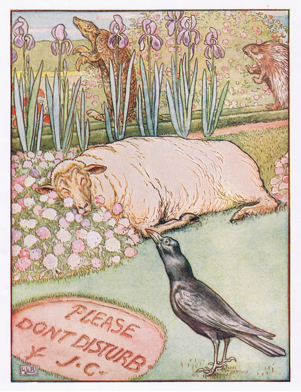 E as ovelhas foram dormir, ilustração de &39;Johnny Crow&39;s Party&39;, c.1930 de Leonard Leslie Brooke