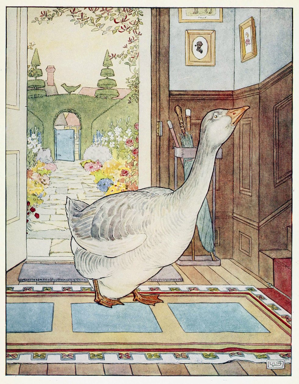 Goosey, Goosey Gander, Onde Devo Vaguear?, de A Nursery Rhyme Picture Book, pub. 1914 (colour litho) de Leonard Leslie Brooke