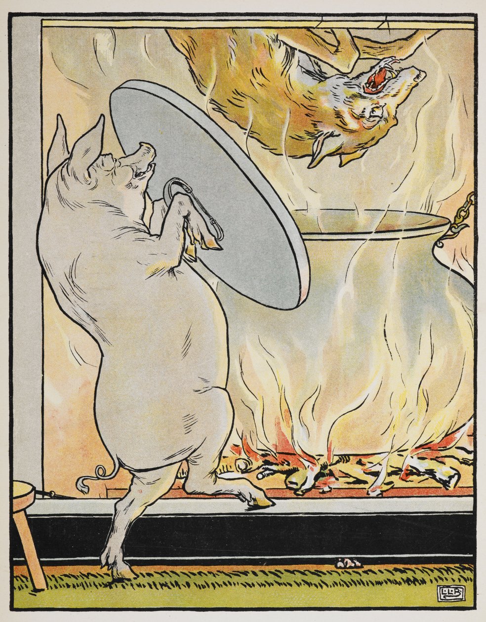 Ilustração para o conto "Os Três Porquinhos" de Leonard Leslie Brooke