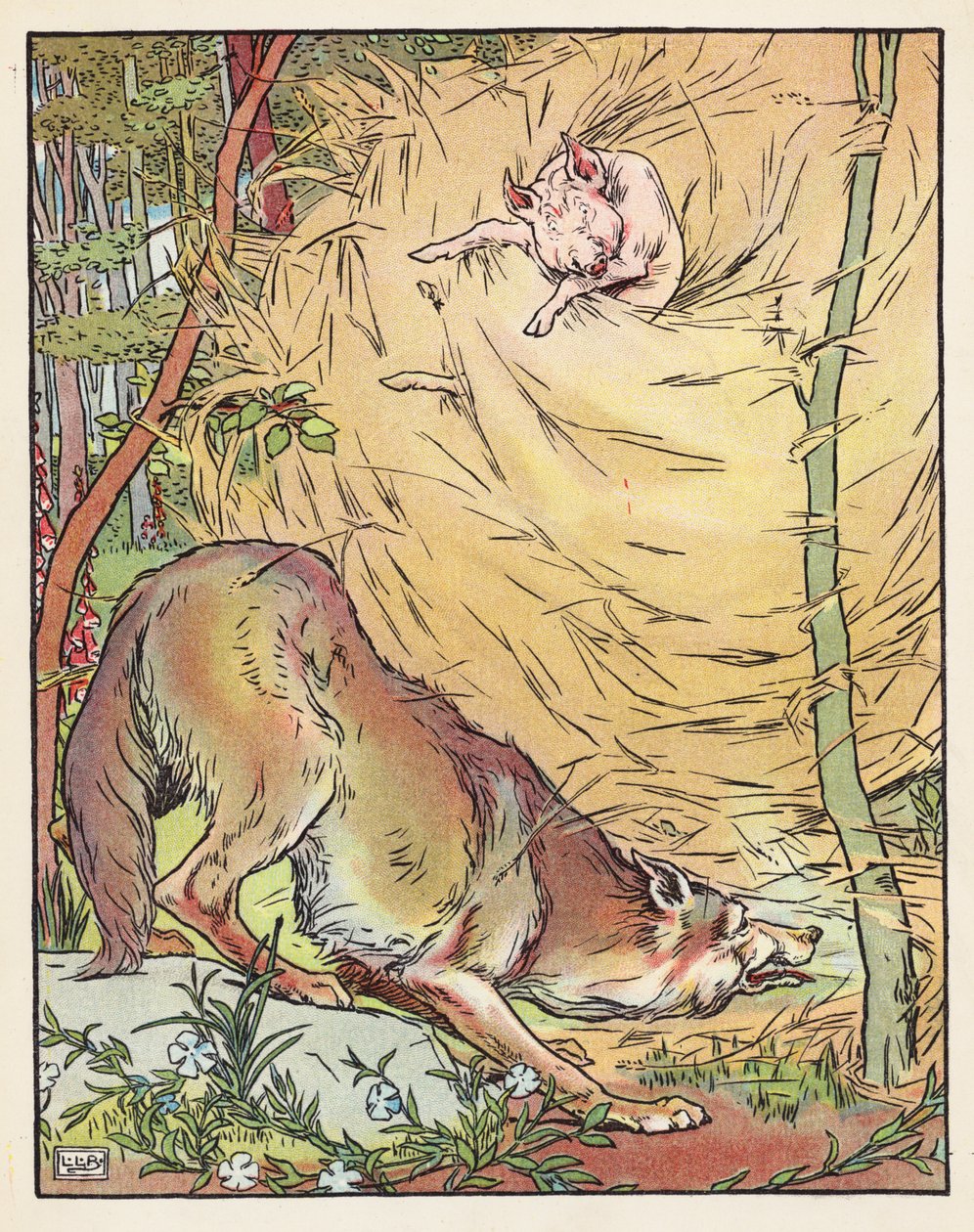 Os Três Porquinhos (litografia a cores) de Leonard Leslie Brooke