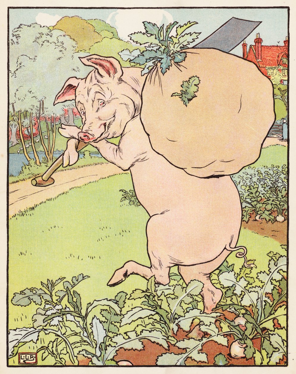 Os Três Porquinhos (litografia a cores) de Leonard Leslie Brooke