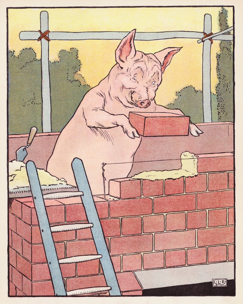 Os Três Porquinhos (litografia a cores) de Leonard Leslie Brooke