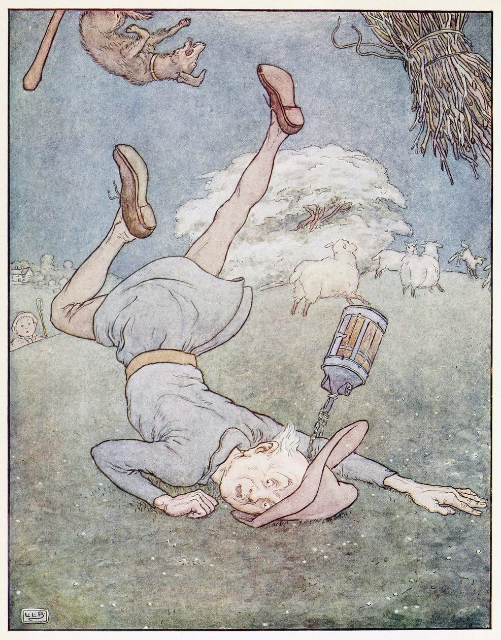 O homem na lua caiu, de A Nursery Rhyme Picture Book, pub. 1914 (cor litho) de Leonard Leslie Brooke