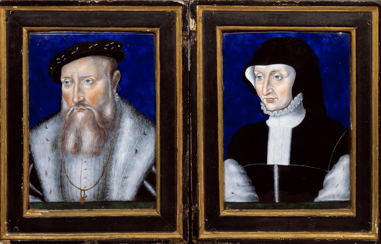 Retrato de Claude de Lorraine (1496-1550), Duque de Guise e Antoinette de Bourbon Vendome (1494-1583), sua esposa Esmalte pintado por Leonard Limosin (1505-1577) 1550 aproximadamente. Sol. 0,25x0,2 m Ecouen, Musee national de la renaissance de Leonard Limosin