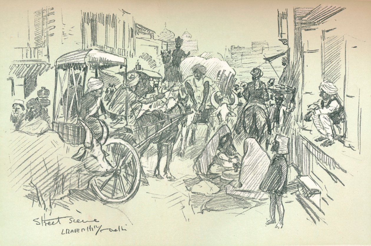 Uma cena de rua em Nova Deli, c1903 de Leonard Raven Hill