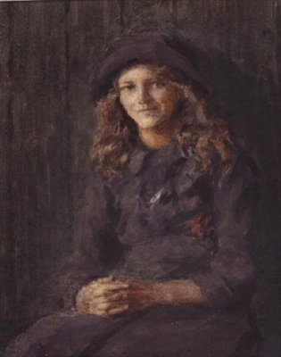 Menina com Chapéu Mauve, c.1918 (aguarela) de Leonard Skeats