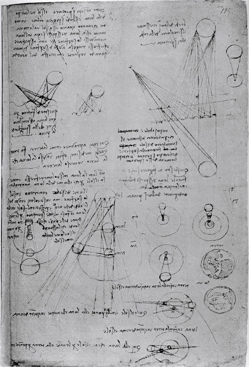 Diagramas astronômicos, do Codex Leicester, 1508-12 de Leonardo da Vinci