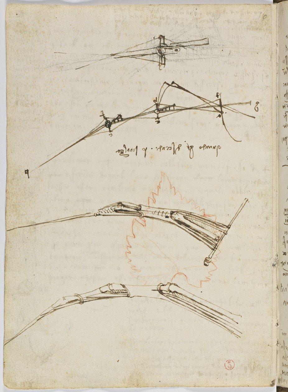 Código de Voo das Aves, c. 1505-06, manuscrito de papel, cc. 18, folha 11 verso de Leonardo da Vinci