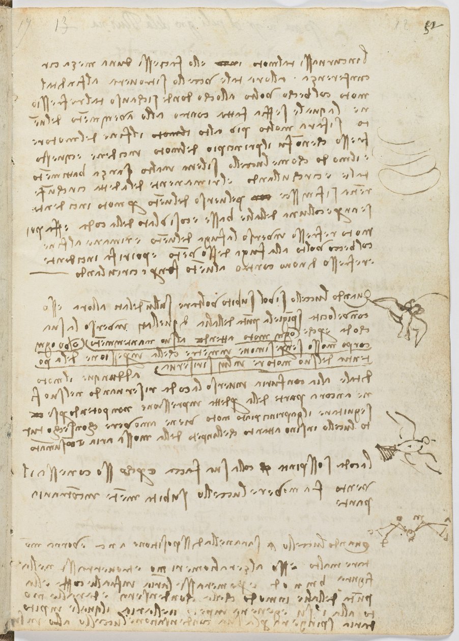 Código de Voo das Aves, c. 1505-06, manuscrito de papel, cc. 18, folha 12 recto de Leonardo da Vinci