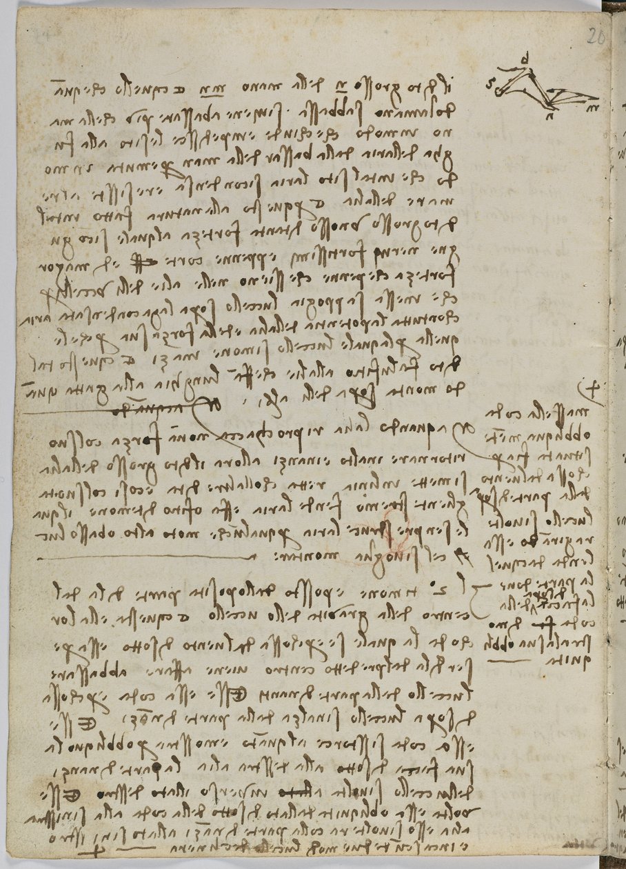 Código de Voo das Aves, c. 1505-06, manuscrito de papel, cc. 18, folha 13 verso de Leonardo da Vinci
