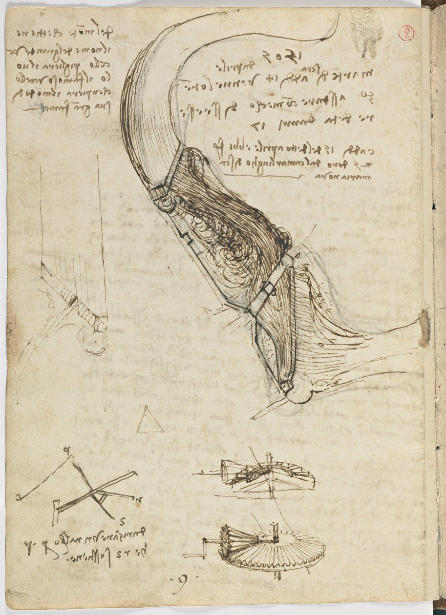 Código de Voo das Aves, c. 1505-06, manuscrito de papel, cc. 18, folha 18 verso de Leonardo da Vinci