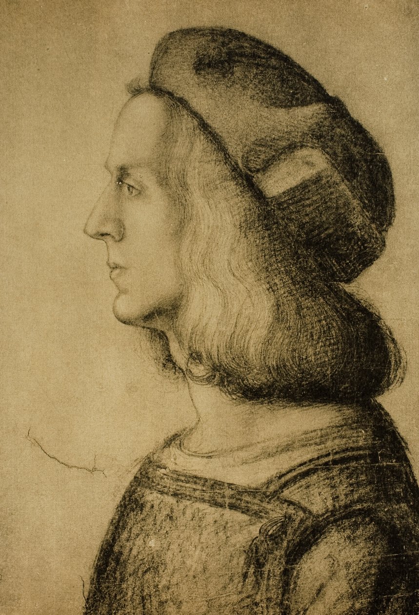 Busto de um homem de perfil, desenho de Leonardo da Vinci. Gabinete de Desenhos e Gravuras, Galeria Uffizi, Florença de Leonardo da Vinci