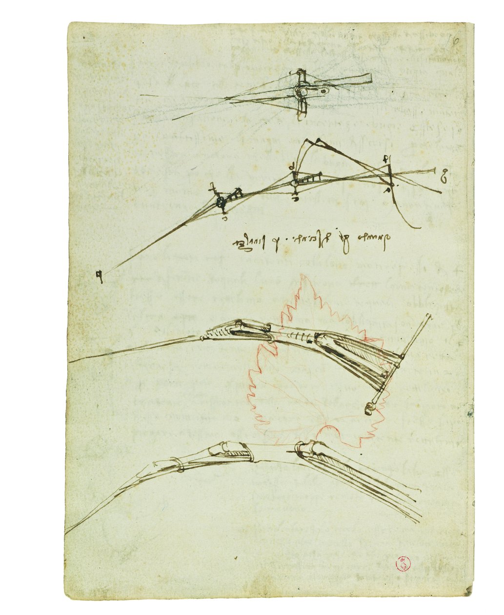 Codex sobre o vôo dos pássaros, folha 11 verso de Leonardo da Vinci