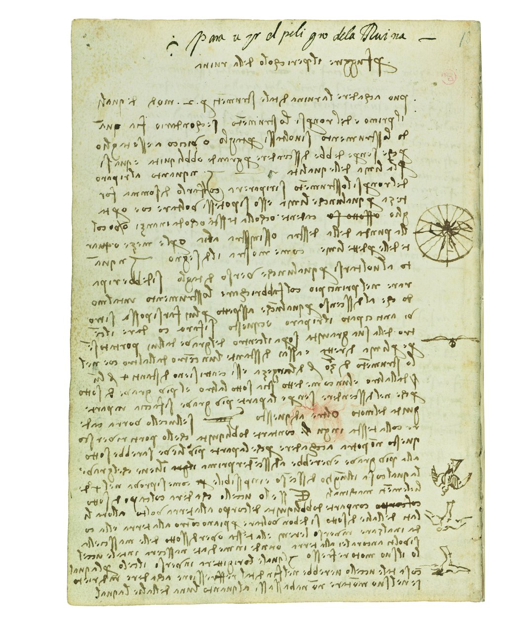 Codex sobre o vôo dos pássaros, folha 12 verso de Leonardo da Vinci