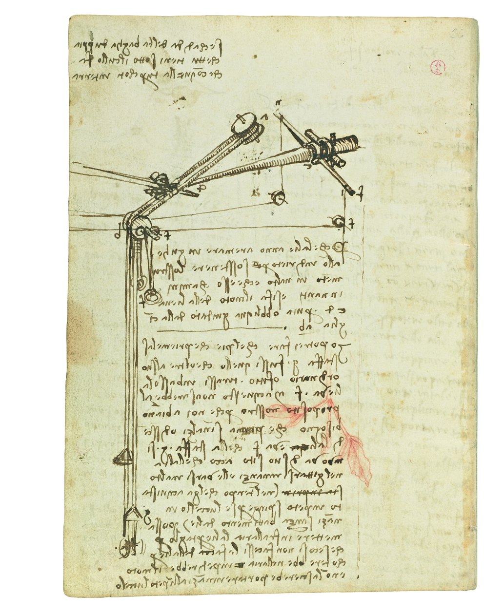 Codex sobre o voo dos pássaros, folha 16 verso de Leonardo da Vinci