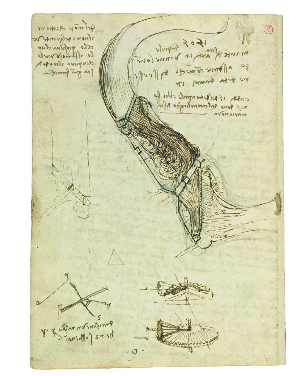 Codex sobre o voo dos pássaros, folha 18 verso de Leonardo da Vinci