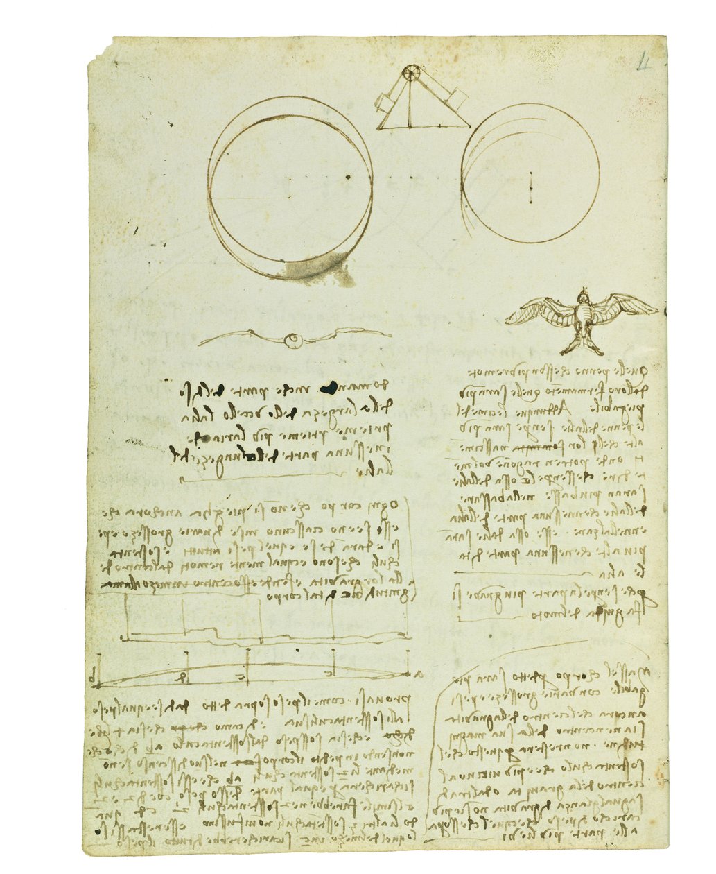 Codex sobre o vôo dos pássaros, folha 4 verso de Leonardo da Vinci