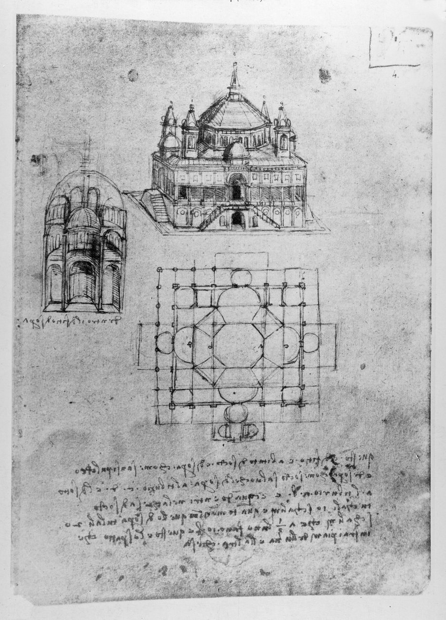 Design para uma igreja, fol. 4r de Leonardo da Vinci