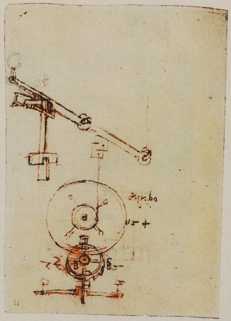 Desenhos para fazer rodas e engrenagens, ilustração do Codex Forster II de Leonardo da Vinci