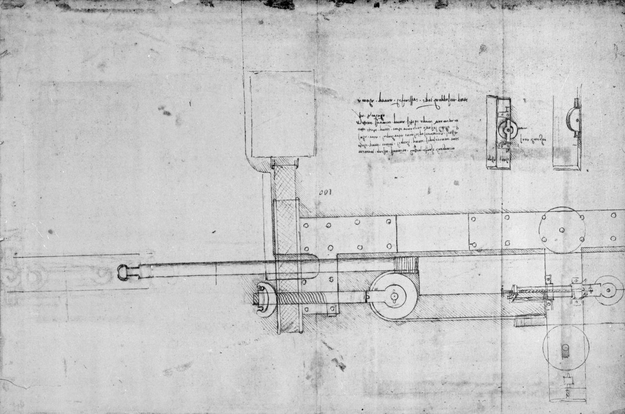 Diagrama de um parafuso mecânico (caneta e tinta no papel) de Leonardo da Vinci