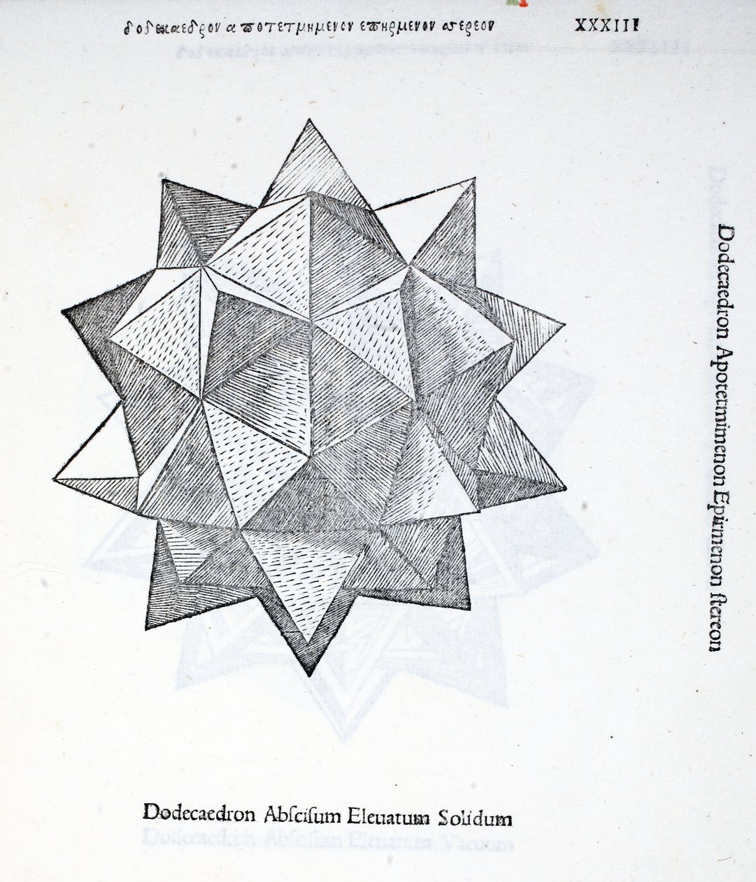 Dodecaedron tirado inteiramente de uma &39;proporção divina&39; por Luca Pacioli (c.1445-1517), originalmente pub. Veneza de 1509 de Leonardo da Vinci