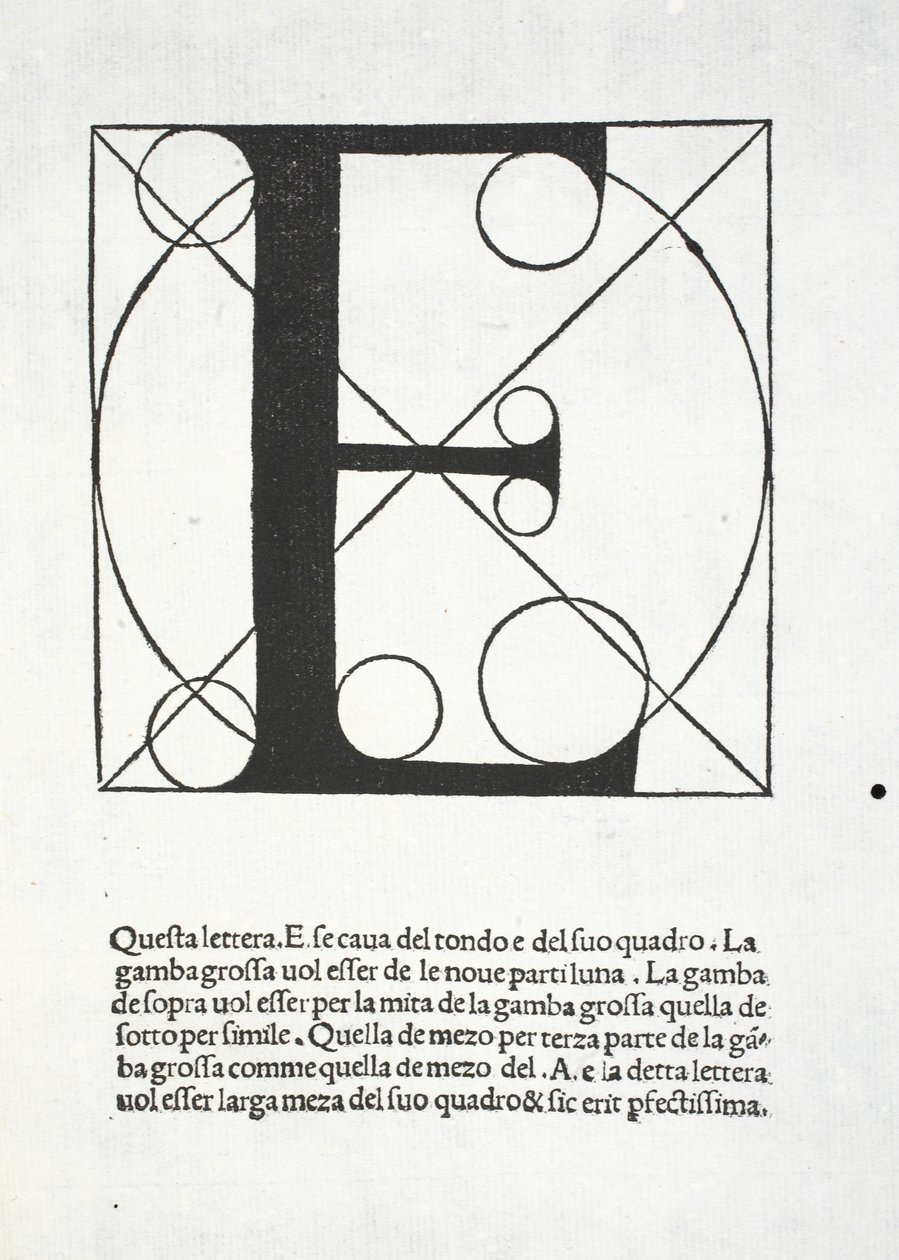 E, ilustração de &39;Divina Proportione&39; por Luca Pacioli (c.1445-1517), originalmente pub. Veneza, 1509 de Leonardo da Vinci