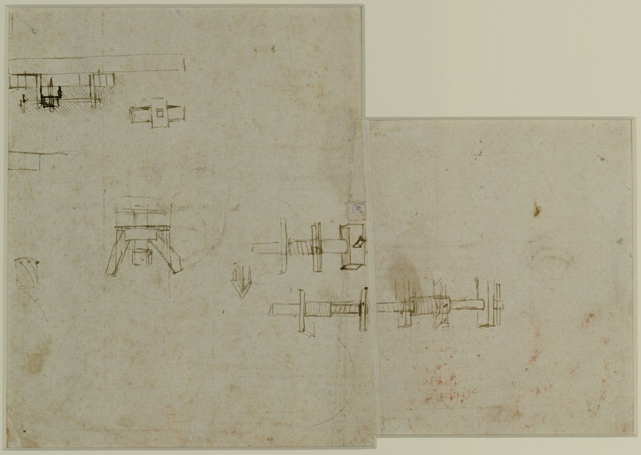Elementos de uma máquina, c. 1489-90 (caneta e tinta marrom no papel) de Leonardo da Vinci