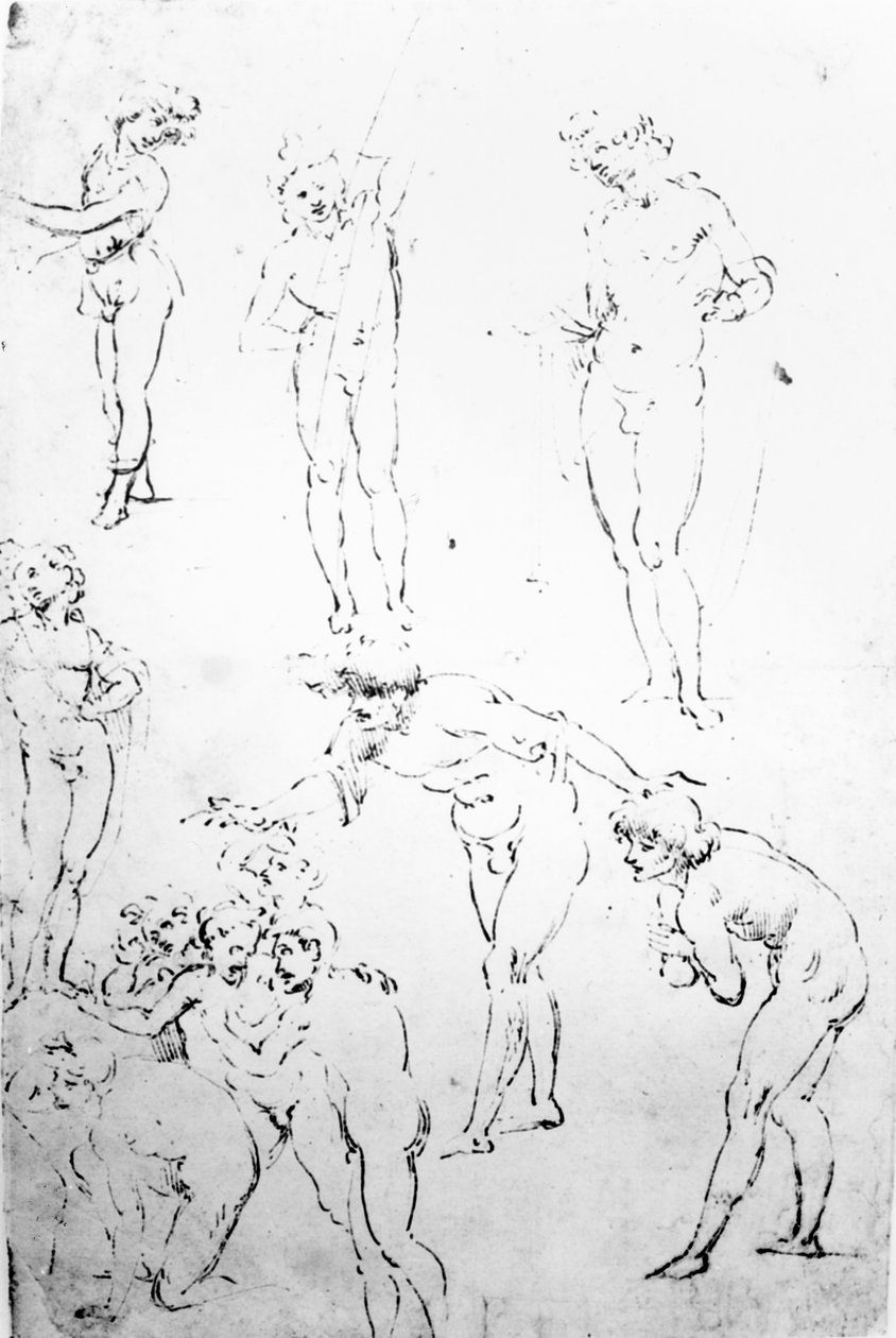 Estudos Figural para a Adoração dos Magos, c.1481 (caneta e tinta sobre papel) de Leonardo da Vinci