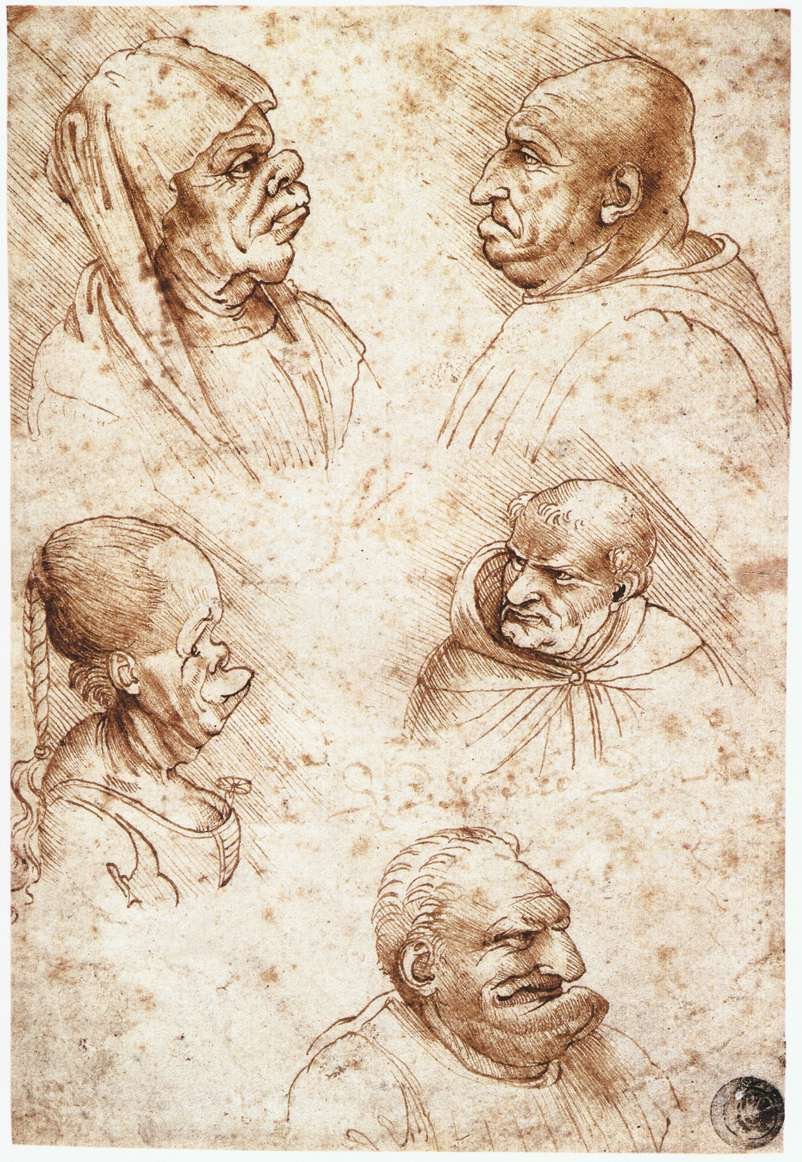Cinco cabeças de caricatura de Leonardo da Vinci