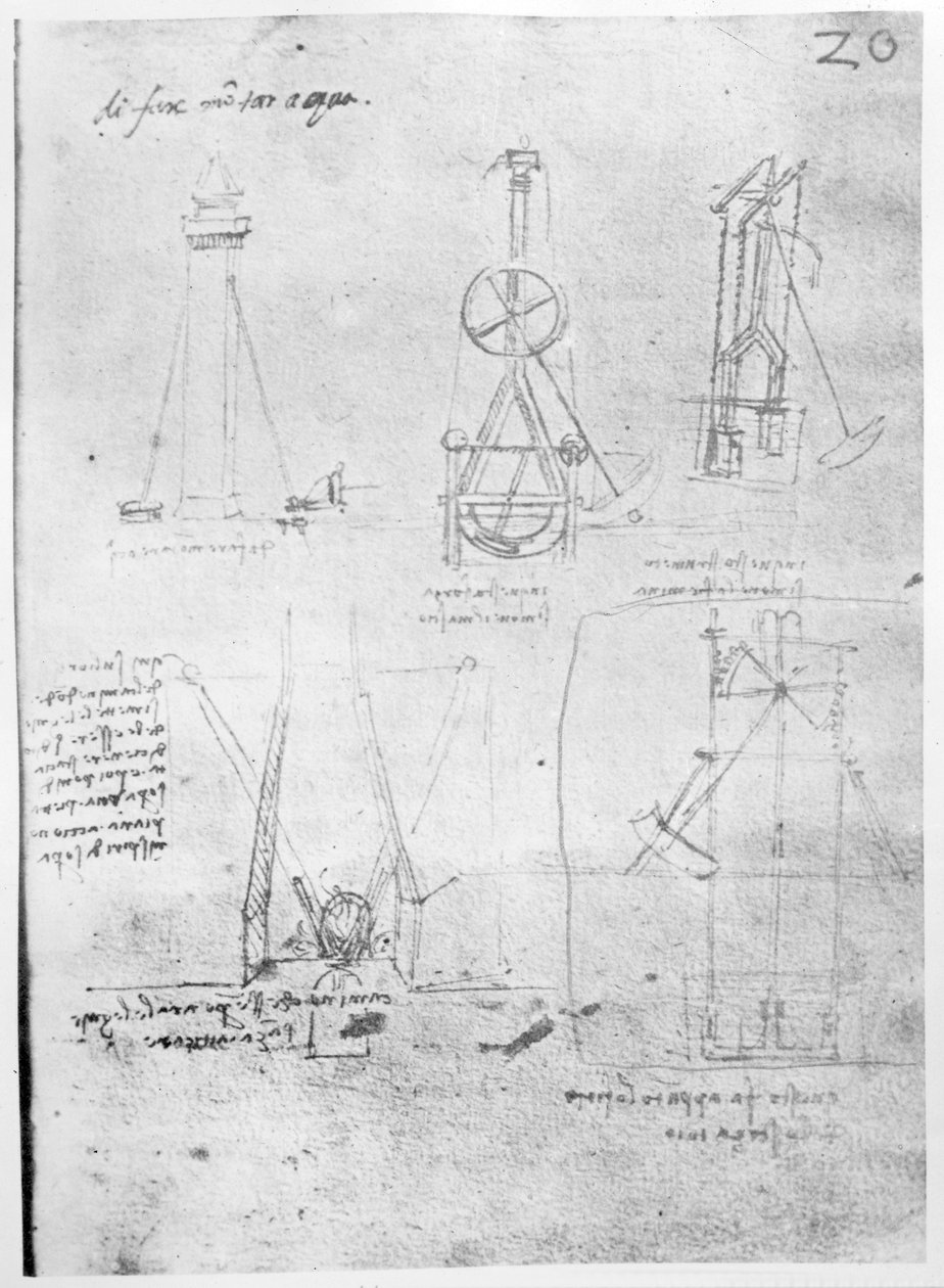 Fol. 20r do Manuscrito B de Paris, 1488-90 de Leonardo da Vinci