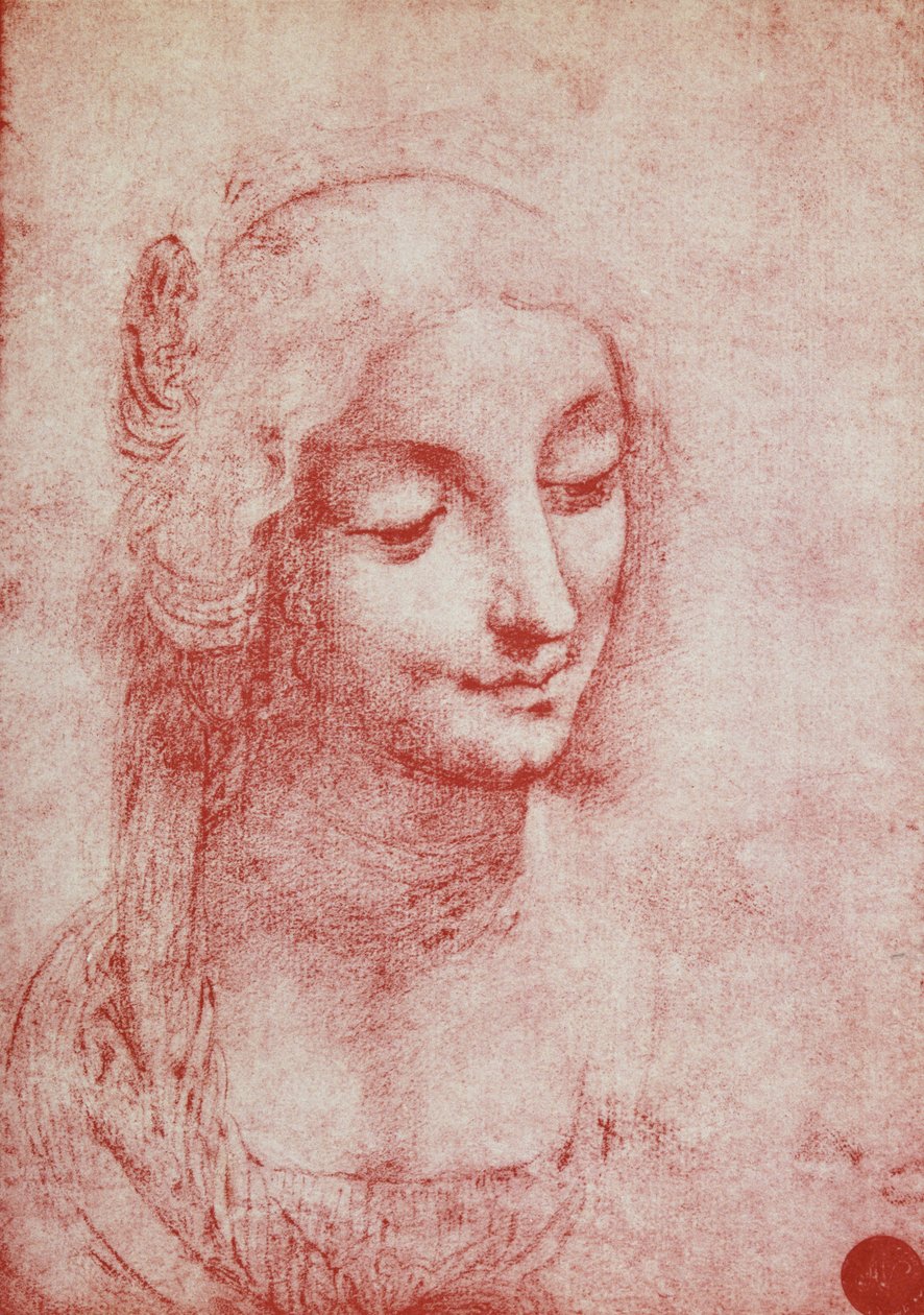 Cabeça de uma mulher (giz vermelho sobre papel) de Leonardo da Vinci