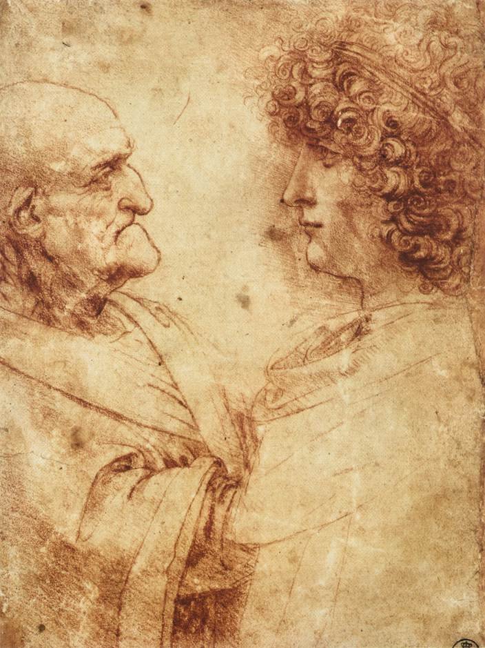 Cabeças de um homem velho e um jovem de Leonardo da Vinci